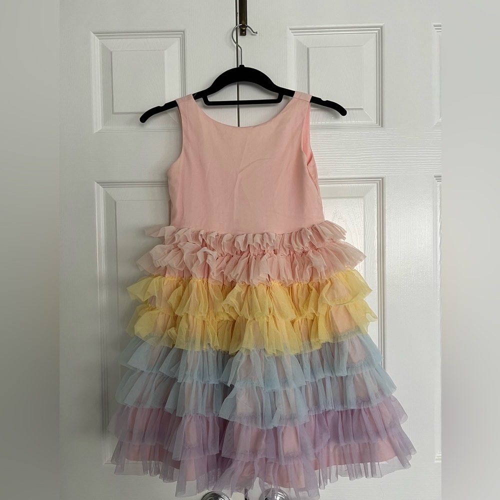EUC Janie & Jack Party Dress Pastel Rainbow Ruffles Tulle Size 7